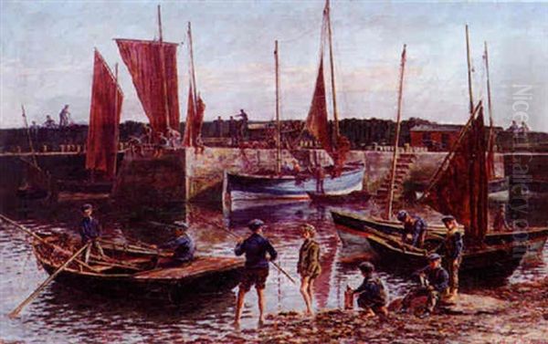 Fishers Lads Oil Painting by Frank Watson Wood