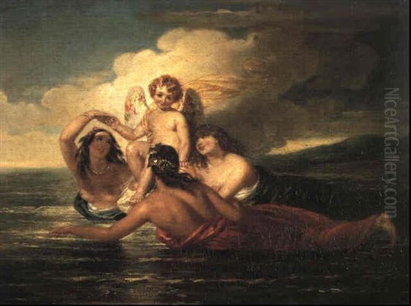 Cupid Borne By Sea Nymphs Oil Painting by John Wood