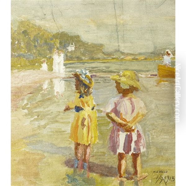 Children On The Beach Oil Painting by William John Wood