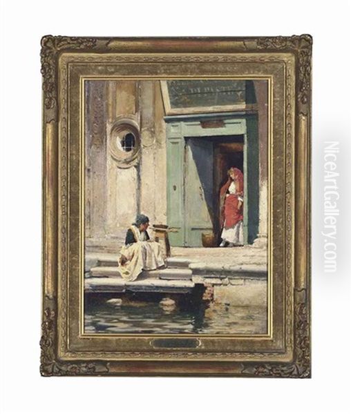 A Zucca Seller, Venice Oil Painting by Henry Woods