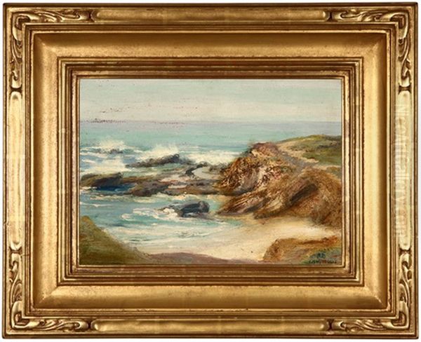 Scene At Pebble Beach, California, Bird Rock Oil Painting by Gladys N. Woodward