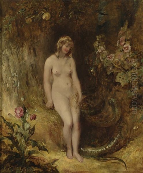 Eve With The Serpent Oil Painting by Alfred Woolmer