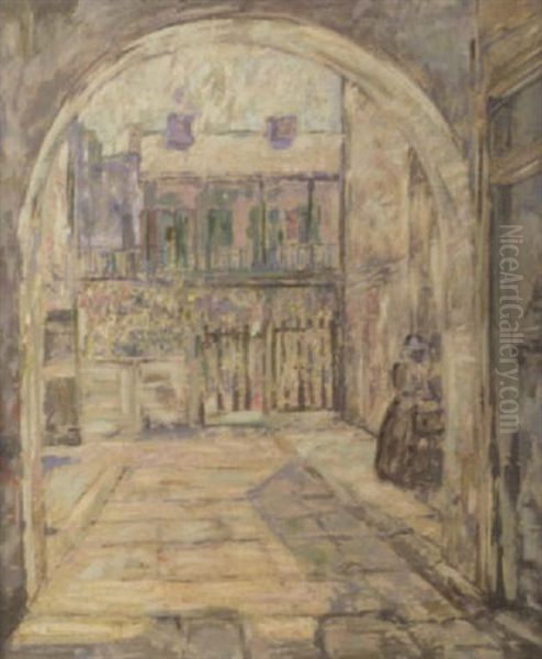 French Quarter Courtyard Oil Painting by Albert Worcester