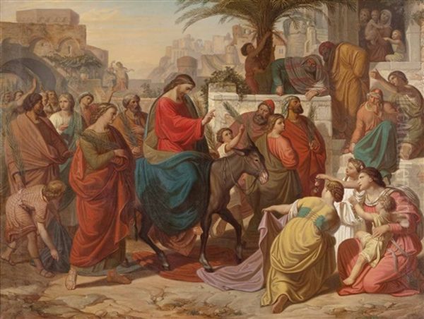 Der Einzug Christi In Jerusalem Oil Painting by August Woerndle von Adelsfried