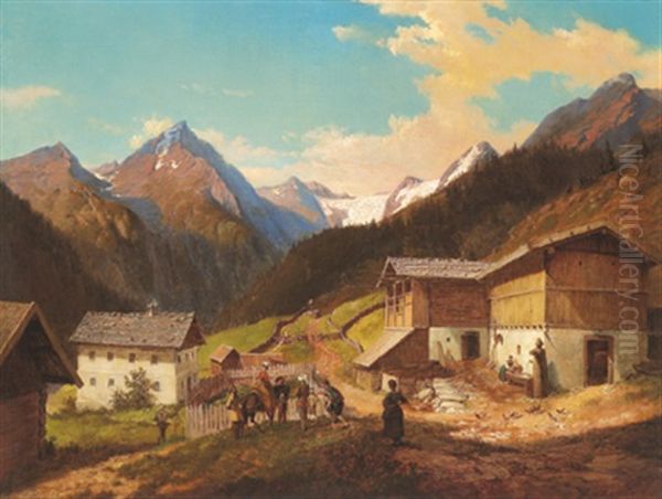 Gebirgsdorf Im Rosental, Karnten Oil Painting by Edmund von Woerndle zu Adelsfried und Weiherburg