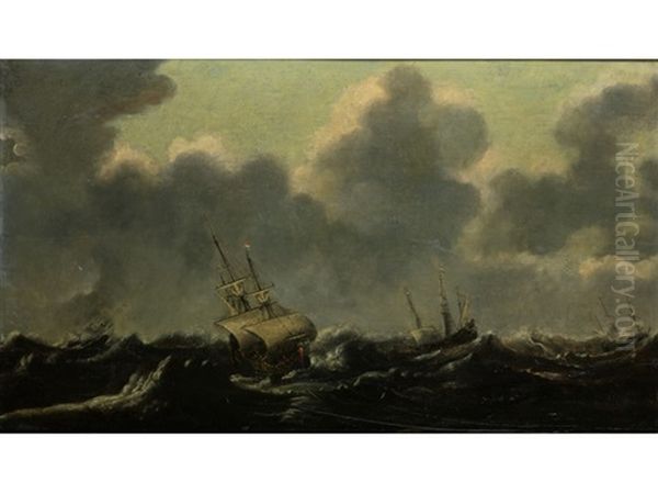 Segelschiffe Auf Sturmischer See Oil Painting by Claes Claesz. Wou