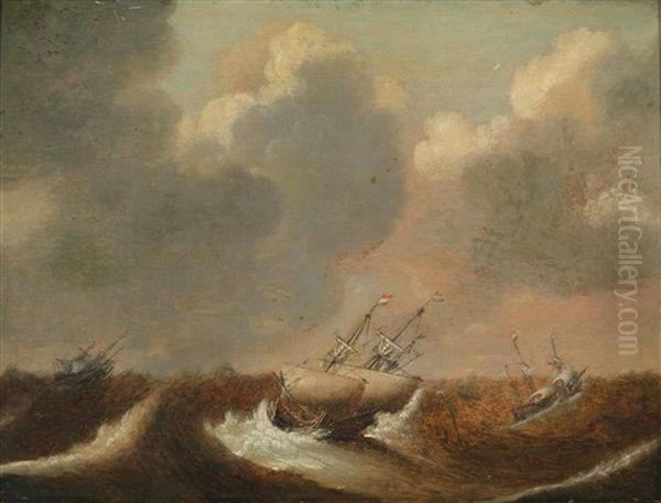 Schiffe Im Seesturm Oil Painting by Claes Claesz. Wou
