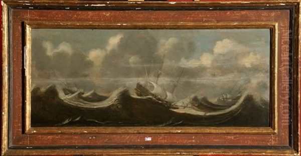 Galions Dans La Tempete Oil Painting by Claes Claesz. Wou