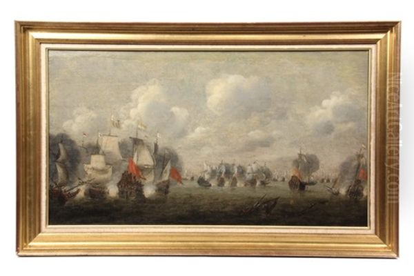 The Battle Of Scheveningen Oil Painting by Claes Claesz. Wou
