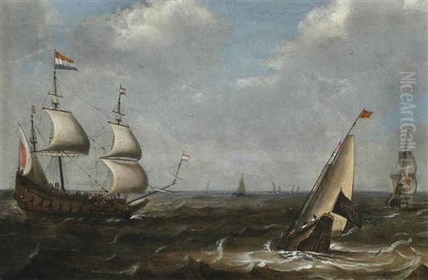 Shipping In Choppy Waters Oil Painting by Claes Claesz. Wou