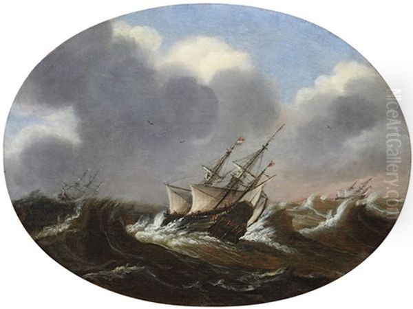 Segelschiffe Auf Sturmischer See Oil Painting by Claes Claesz. Wou