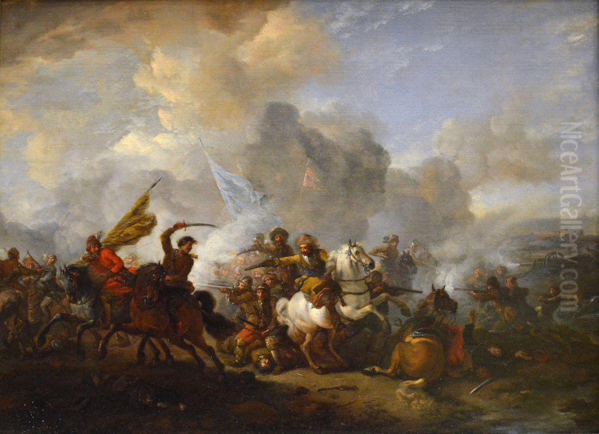 A Battle Between Turkish And Christian Troops Oil Painting by Philips Wouwerman