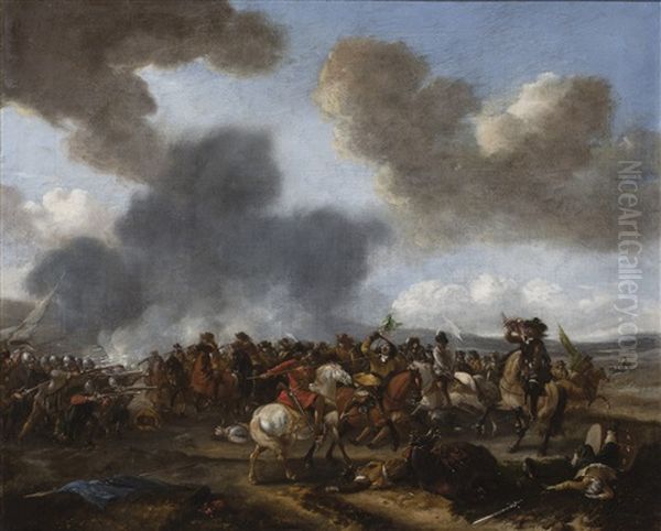 A Cavalry Battle Scene Between Polish Hussars And Ottoman Forces Oil Painting by Pieter Wouwerman