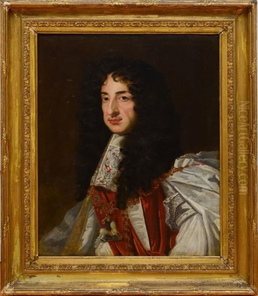 Portrait Of Charles Ii Wearing The Order Of St. George Oil Painting by John Michael Wright