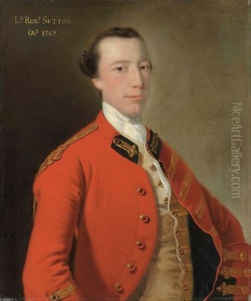 Portrait Of Lord Robert Manners-sutton (1722-1762), Half-length, In Uniform Oil Painting by Josepf Wright Of Derby