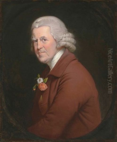 Portrait Of Old John, Head Waiter At The King's Head Inn In Derby, Half-length, In A Painted Oval Oil Painting by Josepf Wright Of Derby