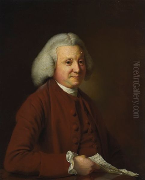 Portrait Of Samuel Crompton (d. 1782), Holding A Letter Oil Painting by Josepf Wright Of Derby