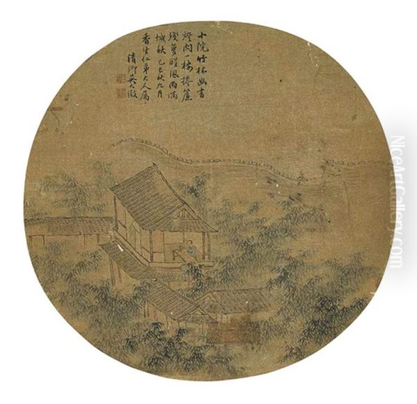 Studying In The Bamboo Grove Oil Painting by Wu Dacheng