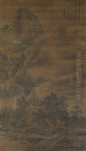 Chinese Scroll Painting Of A Landscape Oil Painting by Wu Li