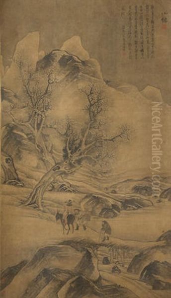 Travelers In The Mountains Oil Painting by Wu Wei