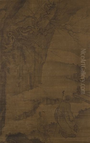 Scholar Appreciating Plum Blossom Oil Painting by Wu Wei