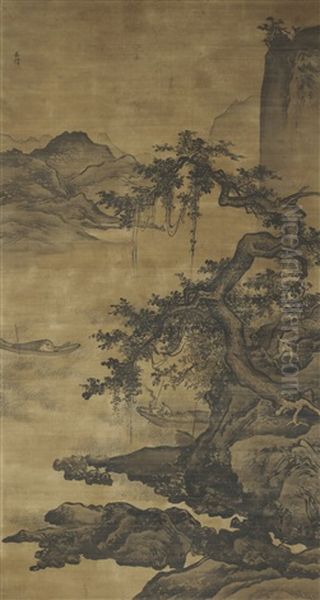 Fishermen Under Willow Tree Oil Painting by Wu Wei