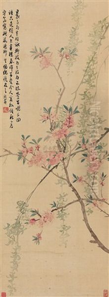 Peach Blossoms And Willows Oil Painting by Wu Xizai