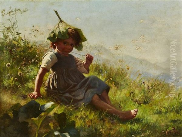 Girl Wearing Lily Pad Hat Oil Painting by Marie Wunsch