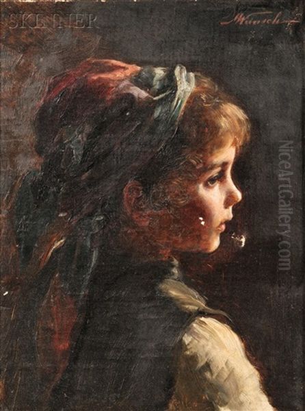 Portrait Of A Young Girl In Profile Oil Painting by Marie Wunsch