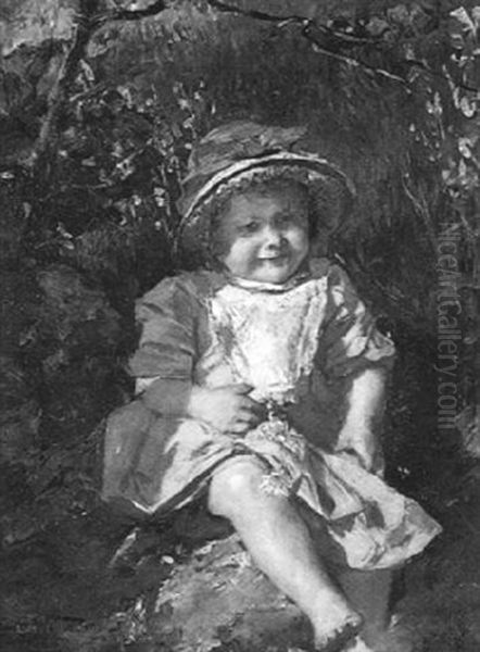 Die Kleine Blumenpfluckerin Oil Painting by Emil Wuensche