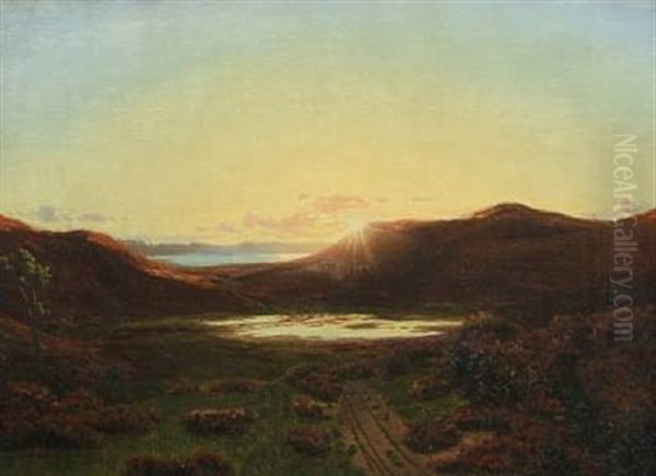 Heath Landscape, Sunset Oil Painting by Carl Wurtzen