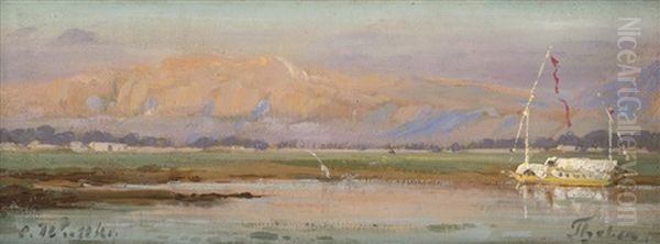 Blick Uber Den Nil Mit Einer Dahabije Nach Westen Auf Theben Oil Painting by Carl Wuttke