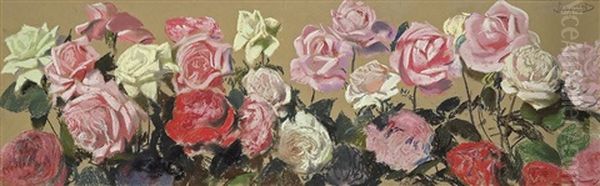 White Roses, Red Roses (decorative Frieze) Oil Painting by Leon Wyczolkowski