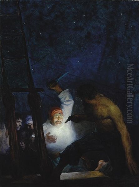 Ayrton's Fight With The Pirates Oil Painting by Newell Convers Wyeth
