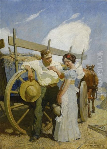 Untitled (couple And Wagon) Oil Painting by Newell Convers Wyeth