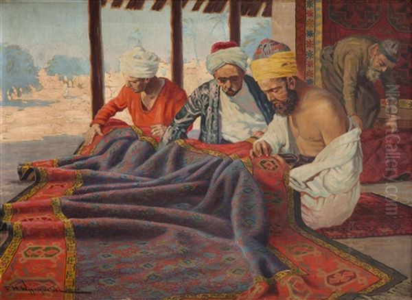 Repairing The Carpets Oil Painting by Feliks M. Wygrzywalski