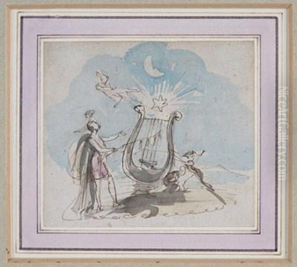 Fairies With A Great Harp Oil Painting by Brooke, William Henry