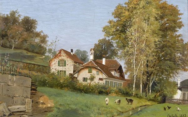 Ansicht Eines Bauernhofes In Idyllischer Umgebung Oil Painting by Karl Christian Wymann Mory