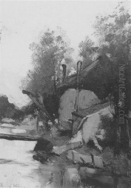 Boerderij Met Hooiberg Aan Een Sloot Oil Painting by Theodorus Van Wyngaarden