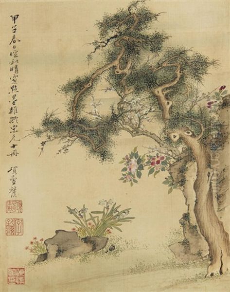 An Album Of Flower And Rock Paintings Oil Painting by Xiang Shengmo