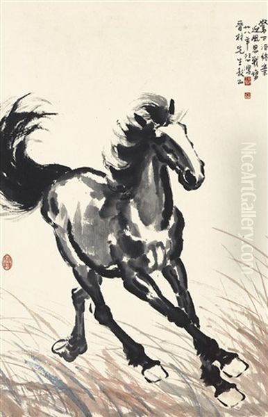 Running Horse On Grassland Oil Painting by Xu Beihong