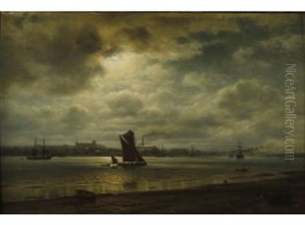 Harbour Oil Painting by Wilhelm Ferdinand Xylander
