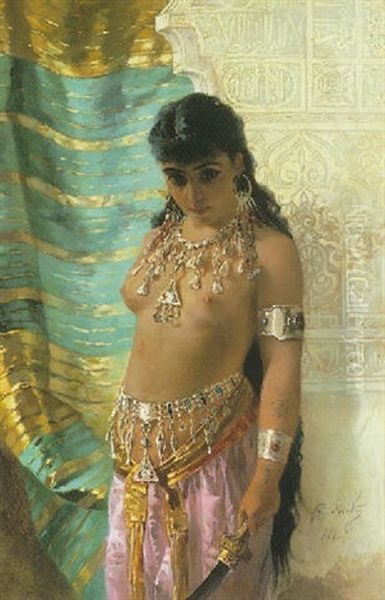 An Oriental Beauty Oil Painting by Valeriy Ivanovich Yakobi