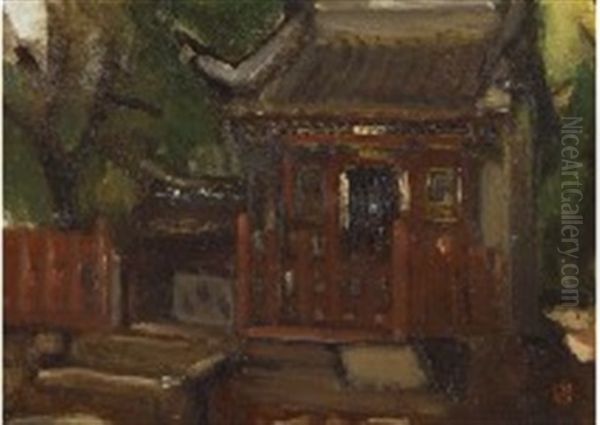 Shrine Oil Painting by Yamamoto Kanae
