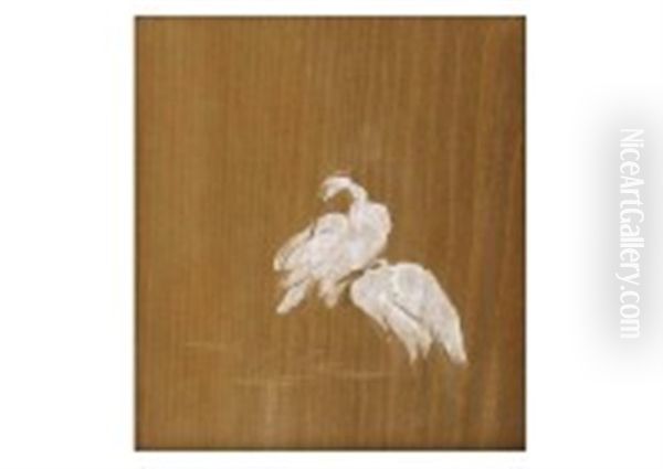 White Heron Oil Painting by Choun Yamazaki