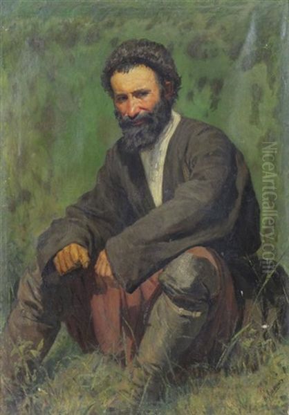 Seated Peasant Oil Painting by Nikolai Aleksandrovich Yaroshenko