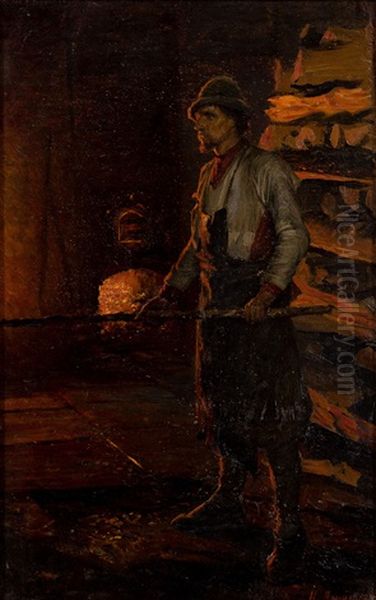 By The Burning Oven Oil Painting by Nikolai Aleksandrovich Yaroshenko
