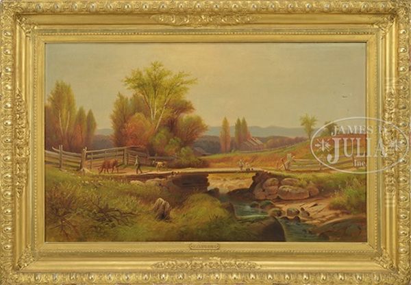 Landscape With Children Fishing Oil Painting by Harvey Otis Young