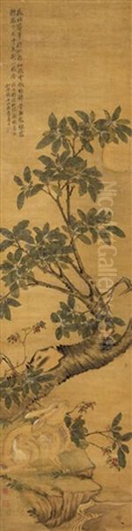 Rabbit And Flower Oil Painting by Yun Shouping