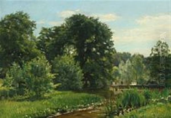 Forest Lake Oil Painting by Christian Peder Morch Zacho